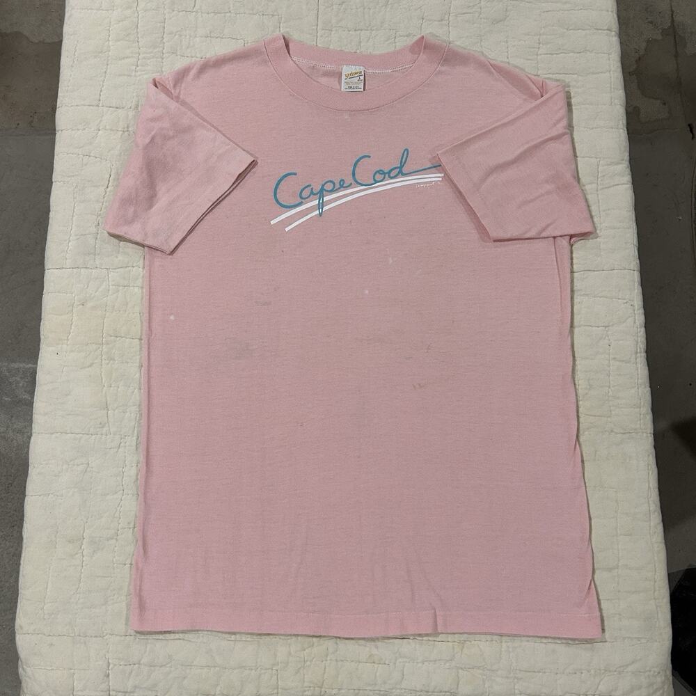 Vintage Sportswear Tag Cape Cod Graphic T Shirt Pink Blue Pastel Beach Size L - Picture 1 of 9
